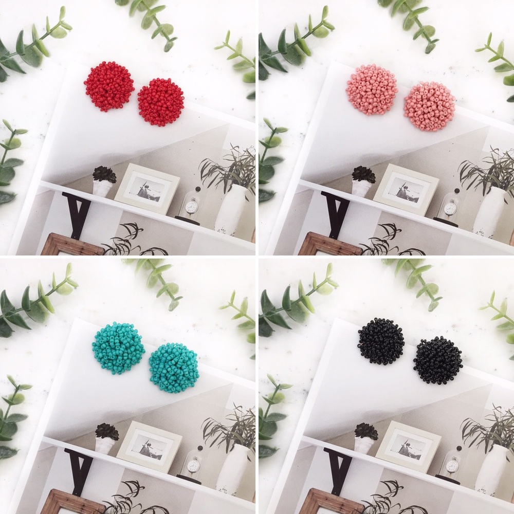"Clémence" Earrings || Aqua Green Beaded Statement - Picture 7 of 9
